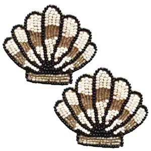 Tipsy Closet Quirky Shell Design Handmade Beaded Earrings Boho Bohemian Party Earring Set | Women Girls | Handcrafted Embellished Bohemian Beads Lightweight Fabric Stud Earring | Beach Vacation Studs