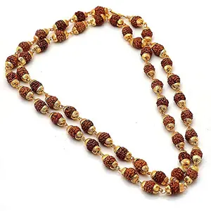 radhna Indian Rudraksha & Brass Gold Plated and Rudraksh Mala for Unisex - Adult's & Child's (Brown_30 gm)