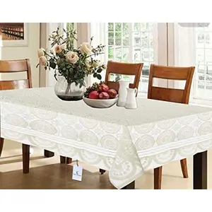 Kuber Industries Dining Table Cover Cream Cloth Net for 6 Seater 6090 Inches (Self Design)