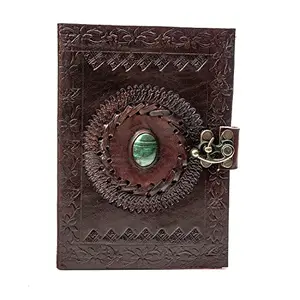 ALCRAFT Real Leather Green Stone Brown Embossed Handmade Diary with Metal Lock -Size of (H)7*(L) 5* Brown â¦