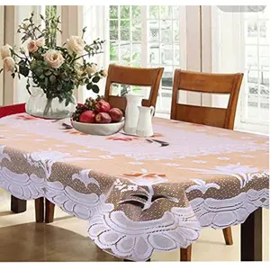 Kuber Industries Dining Table Cover Cream Cloth Net for 6 Seater 6090 Inches (Exclusive Floral Design)