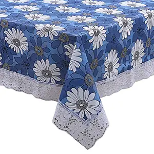 Kuber Industries Flower Design PVC 6 Seater Dining Table Cover - Blue 60 90 Inches - CTKTC021836