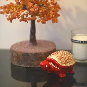 SIKKI CRAFT hand painted Kashmir art Showpiece for Home Decor & Gift | handcrafted decorative antique showpiece for home bedroom office & living room - Storage Box (Red Small Tortoise)