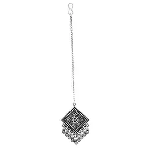 I Jewels Oxidised Silver Plated Indian Wedding Bollywood Navratri Maang Tikka for Women (T2030)