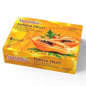 NutriGlow Papaya Facial Kit for Blemish Free Glowing and Fairer Skin Hydrated & Brightening Fresh Looking Skin All Skin Types Parabens & Sulphates Free 250gm + 10ml