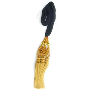 VTN Women's Patiala Shahi Paranda/Parandi Traditional Hair Accessory Braid Tassles/Hair Extension/Choti (Black with Golden Color Hangings)