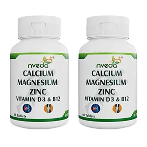 Nveda Calcium Supplement 1000 mg with Vitamin D Magnesium Zinc & Vitamin B 12 for Men & Women/for Immunity Bone & Joint Support -Pack of 2 120 Tablets