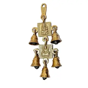 athizay Brass Hanging Subh labh Door Decor Wall Sculpture Ganesh laxmi hangings with Bells (Laxmi Ganesha Hanging 21 cm)