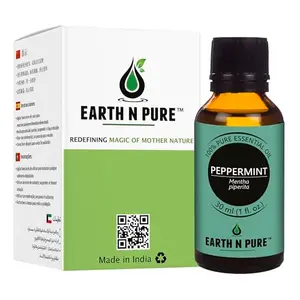 Earth N Pure Peppermint Essential Oil (Pudina Oil)100% Pure Undiluted Natural Therapeutic Grade - Aromatherapy Diffusers Repellent Candle Or Soap Making Lotions Body Wash Stress Relief (30 Ml)