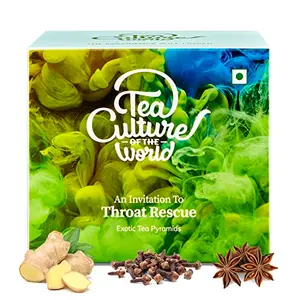Tea Culture of The World Throat Rescue Tea | Green Tea with Indian Spices | Premium First Quality Green Teabags | Tea for Throat | Green Tea Leaves | Detox Teabags 20 Count