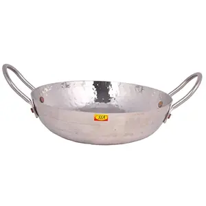Shiv Shakti ArtsÂ® Multi Utility - Heavy Gauge - Stainless Steel Kadhai with Riveted Handle for Serving & Cooking Food in Home Hotles & Resturants(No.10 | 1500 ml - Hammer Design)