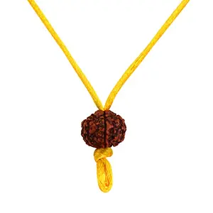 ASTRODIDI 5 Mukhi Rudraksha with Yellow Dhaga Pendant Locket Certified Five Face Rudraksh Natural 5 Faced Rudraksha Brown Beads with Yellow Dhaga Locket for Men Women