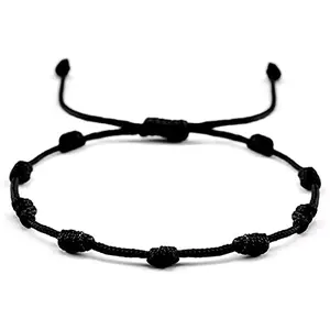Wustifyz - Nazar Dhaga With Knotted Beads Rosary Design Avoid Negative Energy Adjustable Black Thread Anklet For Evil Eye & Good Luck Amulet for Success & Prosperity for Men Women Girls & Boys