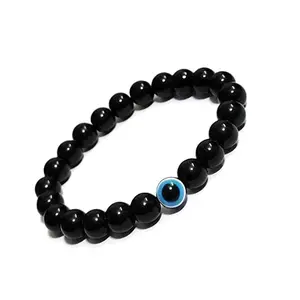Ahen Beauty Black Onyx with Evil Eye Bracelet 8mm | Avoid negative energy for girls boys men women | Pre Energised and Activated | Original Natural Stones standard Thread Type Agate