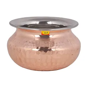 Shiv Shakti ArtsÂ® Steel Copper Handi - Punjabi & Rajasthani Design - for Serving Food(No.2-650 ML) Set Of 1 Piece.