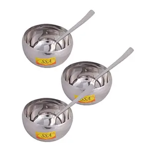 SHIV SHAKTI ARTS Stainless Steel Handi Bowl with Spoon(3 Piece 300 Ml Each Silver)