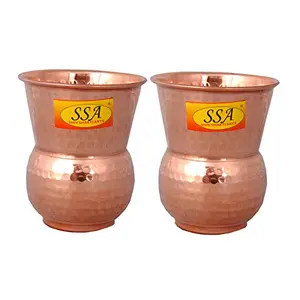 Shiv Shakti Arts Pure Copper Glass | Tumbler | Designer Matka Glass Use in Hotel Resturants Drinkware (Hammer Matka Design - Brown 350 ML) - Set of 2