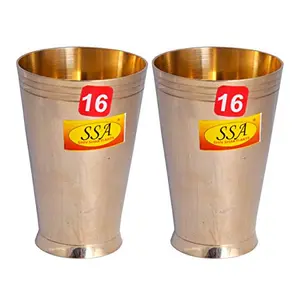 Shiv Shakti Arts Pure Brass Glass Tumbler Cup for Drinking Serving Water (Designer-Apple Design Big - 350 ML)-{Set of 2}