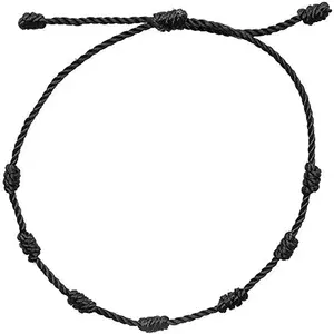 Kaushey loom & craft Black Nazariya Dhaga Knotted Beads Rosary Design Adjustable Black Thread Anklet for Men Women Girls & Boys Nylon no gemstone