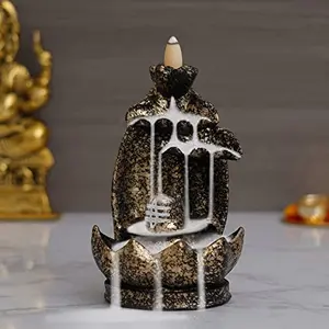 Webelkart Polyresin Shivling Backflow Smoke Incense Holder/Smoke Fountain for Home with Free10 Scented Incense Cones| Shiva Smoke Fountain | Shivling for Home Puja (BlackGold 7 Inches)
