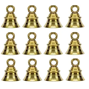 UAPAN Brass Hanging Bell for Festival Home Decoration with J hock (2 Inch Pack of 12)