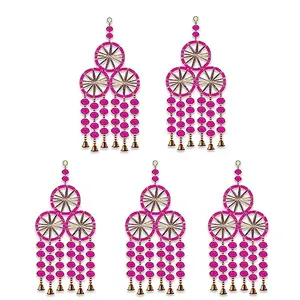 Rajasthan Kraft Decorative Colourful Pom Pom Ring Door/Wall Hanging Size 19 inches Pack of 5 Colour Pink (RK-35205-5)