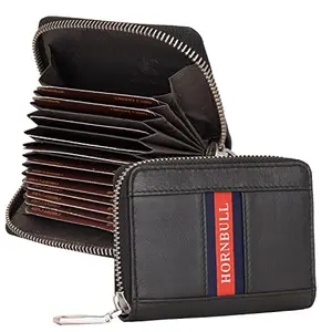 Hornbull Steve RFID Blocking Leather Wallet for Men | Vertical Credit Debit Card Holder Black Zip Around Wallet