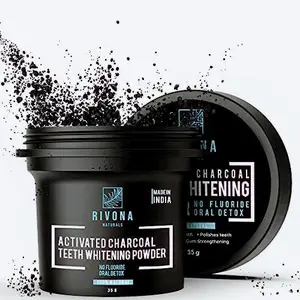Rivona Naturals Activated Charcoal Teeth Whitening Powder - for Teeth Whitening Stain Remover Freshens Breath - with Activated Charcoal Turmeric & Clove Powder - 35g (Fluoride Free)