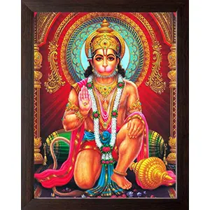Art n Store Lord Hanuman Bajrangbali HD Printed Picture Wall Decor Poster with Frame (Acrylic Sheet 30 X 23.5 X 1.5 cm Brown)