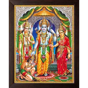 Art n Store Lord Ram Devi Sita Laxman & lord Hanuman Painting HD Printed Religious & Wall Decor Picture with Plane Brown Frame (30 X 23.5 X 1.5 cm_ Brown Wood)