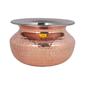 Shiv Shakti ArtsÂ® Steel Copper Handi - Punjabi & Rajasthani Design - for Serving Food (No.3-1000 ML).Set Of 1 Piece