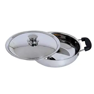 Dharam Paul Traders Heavy Weight Stainless Steel Induction Bottom Kadhai for Cooking with lidSandwich Bottom 1 Piece (1 3 Litre)