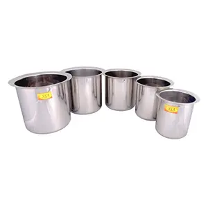Shiv Shakti Arts Stainless Steel Long Ganj/Milk Pot/Patila/Container Set for Serving & Store Food - Heavy Gauge - (Medium Set of 5 Pcs)