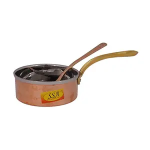 SHIV SHAKTI ARTS Hammered Steel Copper Sauce Pan with Brass Handle & Serving Spoon Serving Dishes Tableware(Small 250 ml)