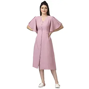 SIRIL Women's Knee Length Dress (Small Pink)