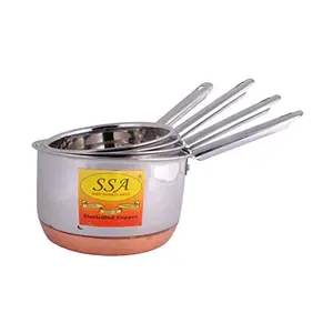 SHIV SHAKTI ARTS Kitchen Star Stainless Steel Cook and Serve Sauce pan/Tadka Pan/Fry Pan Set with Steel Handle Copper Base (4-Pieces 1.5 1.8 2.3 or 2.8 LTR)