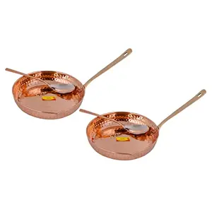 Shiv Shakti Arts Copper Fry Pan Tadka Pan with Serving Spoon | 1000 Ml | - Frying Cooking Serving Dishes Home Hotel Restaurant Kitchen Diwali Gift Item 2 Piece Set