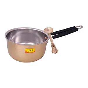 Shiv Shakti ArtsÂ® Pure Brass Premium Sauce Pan | Fry Pan Set with Serving Spoon & Handle for Serving & Cooking (Inside Nickle Plated Premium Design = Big - 1800 ML)