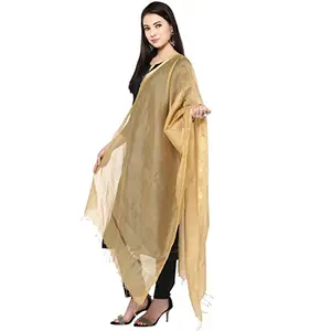 DUPATTA BAZAAR Women's Plain Gold Blended Silk Dupatta