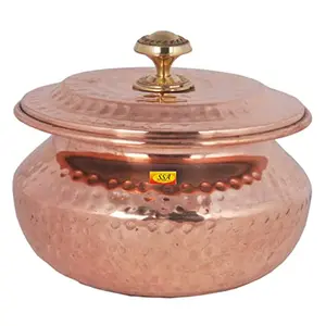 Shiv Shakti ArtsÂ® Steel Copper Handi - Punjabi & Rajasthani Design - with Lid for Serving Food(No.2-650ML) Set Of 1 Piece.