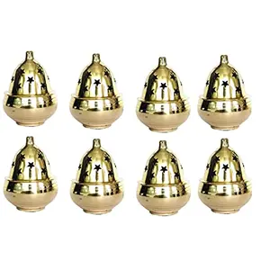 Fashion Bizz Brass Akhand Diya Magical Lantern Brass Diya Decorative Brass Crystal Oil Lamp Lantern Puja Lamp Brass Table Diya Set of 8 Pcs Table Diya Set Ht : 3 Inch