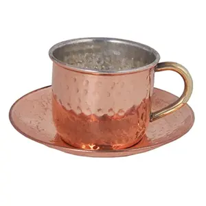 Shiv Shakti ArtsÂ® Pure Copper Tea Cup and Saucer Set Hammered Design 1 Piece set (150 ml CopperBrown) New Year Diwali Gift Item
