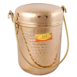 Shiv Shakti Arts Pure Brass Ketali/Dolchi/Milk Can/Milk Barni/Milk Pot/Oil Can / (with Lid & Handle Hammered Designer) = Capacity - 2.7 LTR