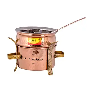 Shiv Shakti ArtsÂ® Pure Copper Handi Spoon & Angithi/Sigdi with Brass Stand for Home Hotel & Restaurant Tableware Serveware Dishware 3 Piece Set .(NO-2)