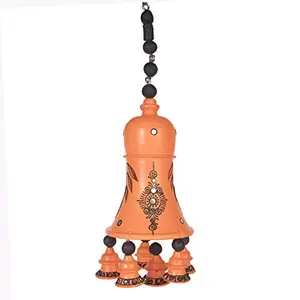 Shabana Art Potteries Terracotta Handpainted Decorative Hanging Bell- 52 cm (Orange)