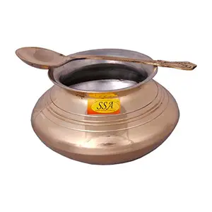 Shiv Shakti ArtsÂ® Brass Handi/Bhagoni/Patili/Cooking Vessel - Punjabi & Rajasthani Design with Serving Spoon - for Serving & Cooking Food(Nickle Plated 2000 ML)