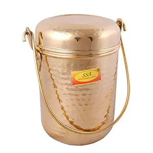Shiv Shakti Arts Pure Brass Ketali/Dolchi/Milk Can/Milk Barni/Milk Pot/Oil Can / (with Lid & Handle Hammered Designer) = Capacity - 1.6 LTR