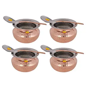 Shiv Shakti ArtsÂ® Steel Copper Handi with Serving Spoon - Punjabi & Rajasthani Design - for Serving Food.(No.3-1000 ML) Set Of 4 Piece.