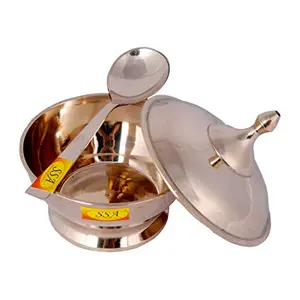 Shiv Shakti ArtsÂ® Pure Bronze Kansa Serving Donga | Bowl | Handi | Casserole with Serving Spoon for Serving Food Tableware/Serveware (Gold 700 ML)