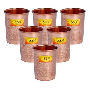 Shiv Shakti Arts Copper Glass Tumbler Cup Embossed Etching Design for Drinking Serving Water (6 Pcs = Vol - 300 ML Each)